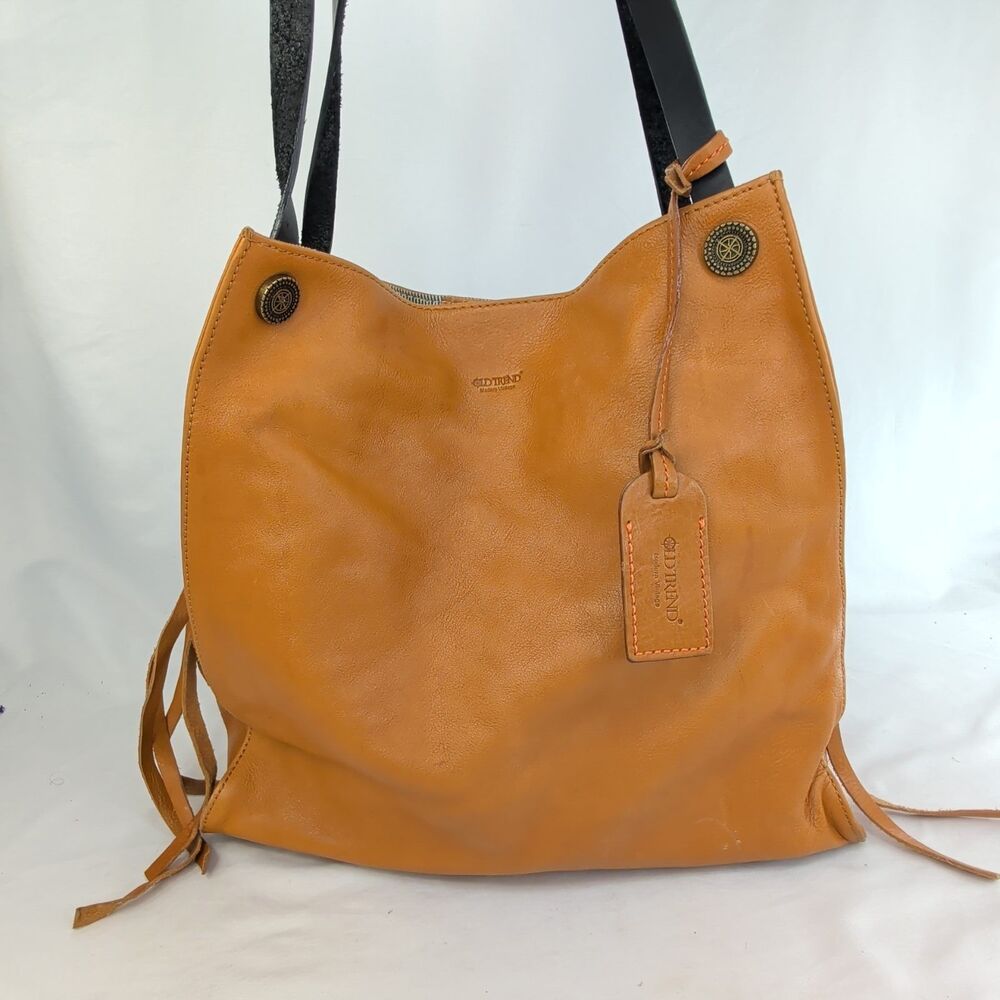 Old Trend Modern Vintage Leather Hobo Shoulder Bag Cognac Brown Fringe Tassel To